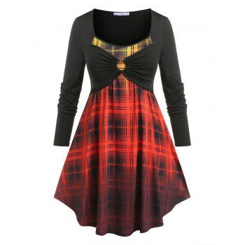 

Plus Size O Ring Ombre Plaid Tee, Black