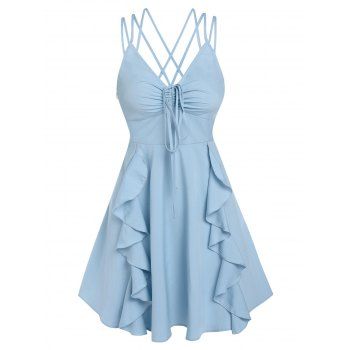 

Strappy Cinched Ruffle Detail Dress, Light blue