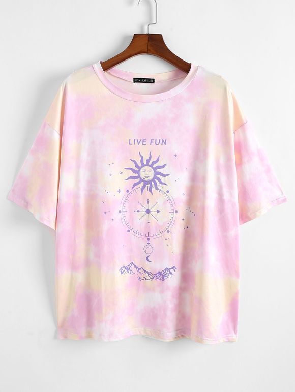 T-shirt à Imprimé Soleil Astrologique de Grande Taille - Rose clair 4XL