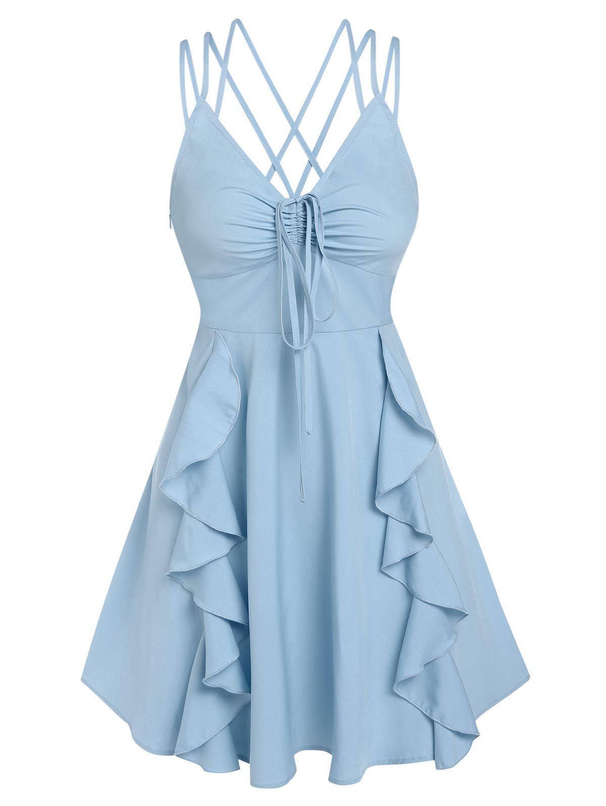 Strappy Cinched Ruffle Detail Dress