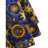 Retro Galaxy Sun Star Floral Print Crossover A Line Summer Dress - DEEP BLUE XL