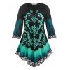 T-shirt Imprimé Tribal de Grande Taille à Col V - Noir 2X