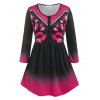 T-shirt en Couleur Ombrée Imprimé de Grande Taille avec Demi-Bouton - multicolor 4X