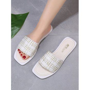 

Square Toe Tweed Vamp Slides, Warm white