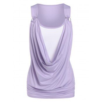 

Contrast Draped O-ring Ruched 2 In 1 Tank Top, Light purple