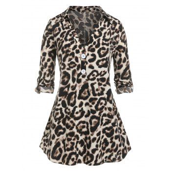 

Plus Size Leopard Print Buttons Blouse, Multicolor