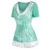 T-shirt en Dentelle Insérée à Ourlet Volanté - Vert XXL