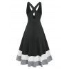 Colorblock High Low Dress Cross Back Surplice Plunge Midi Dress Casual Sleeveless Asymmetric Dress - BLACK M