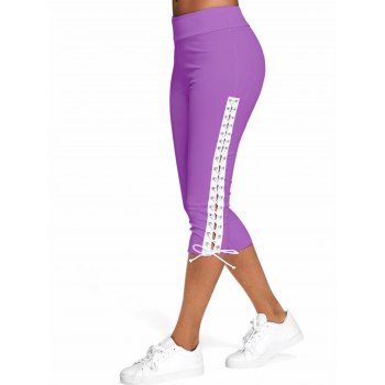 

Lace Up Skinny Crop Leggings, Purple flower