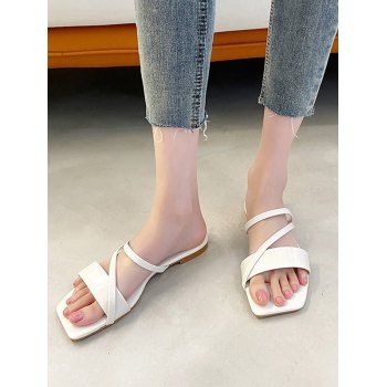 

Square Toe Strappy Slip-On Sandals, White