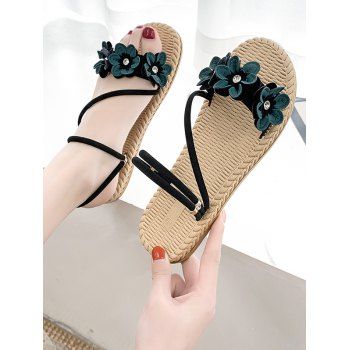 

Flower Decor Strappy Flat Sandals, Green