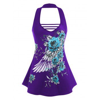 

Plus Size Floral Print Open Back Tank Top, Concord