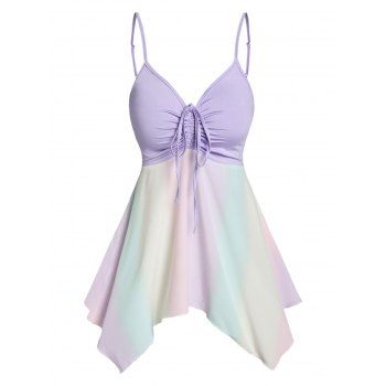 

Rainbow Print Cinched Hanky Hem Cami Top, Light purple