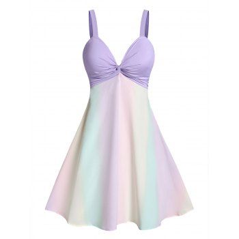 

Twist Ombre Pastel High Waist Flare Dress, Light purple