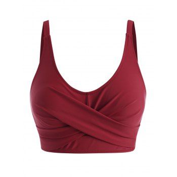 

Solid Basic Swimsuit Top Crossover Corset Tank Swimsuit Top, Deep red