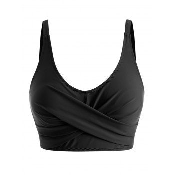 

Solid Basic Swimsuit Top Crossover Corset Tank Swimsuit Top, Black