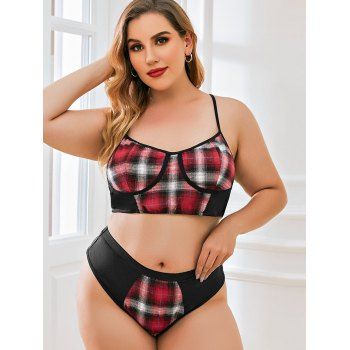 

Plus Size Plaid Panel Bra and Panty Set, Multicolor