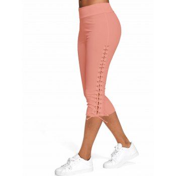 

Lace Up Skinny Crop Leggings, Orange pink