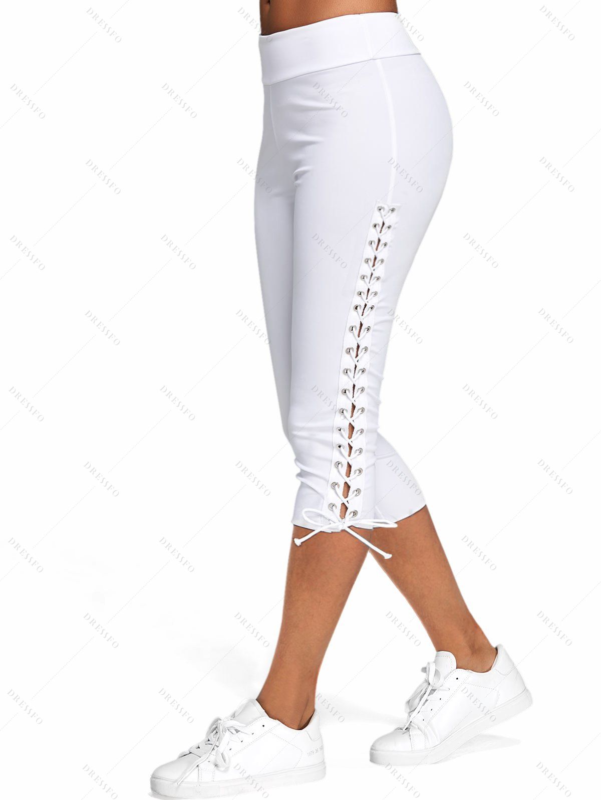Lace Up Skinny Crop Leggings - WHITE L