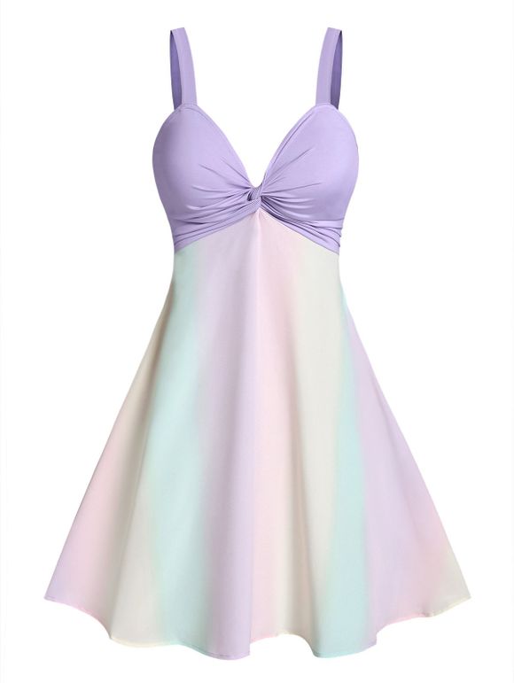 Robe Évasée Ombre à Taille Haute - Violet clair XL