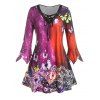 T-shirt Tunique à Papillon et Fleurs à Lacets de Grande Taille - multicolor 2X