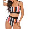 Beach Tank Bikini Swimwear Colorful Striped Pirnt High Waisted Summer Swimsuit - multicolor M