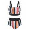 Beach Tank Bikini Swimwear Colorful Striped Pirnt High Waisted Summer Swimsuit - multicolor M