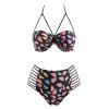 Plus Size Lip Print Ladder Strap Underwire Bikini Swimwear - BLACK 5XL