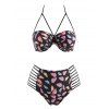 Maillot de Bain Bikini à Imprimé Lèvre à Bretelle de Grande Taille à Armature - Noir 2XL