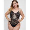 Body Lingerie Festonné en Dentelle en Maille de Grande Taille - Noir 1XL