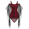 Cold Shoulder Plaid Hook and Eye Butterfly Sleeve Tee