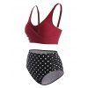 Tummy Control Tankini Swimsuit Polka Dot Bathing Suit Crossover Ruched High Waisted Summer Beach Swimwear - DEEP RED M