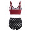 Tummy Control Tankini Swimsuit Polka Dot Bathing Suit Crossover Ruched High Waisted Summer Beach Swimwear - DEEP RED M