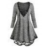 T-shirt Tunique Teinté de Grande Taille à Lacets avec Œillet - Gris Foncé L