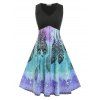 Robe Mi-Longue à Imprimé Plume de Grande Taille - Noir 3X