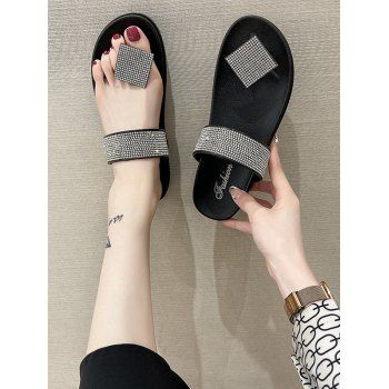 

Rhinestone Embellished Thick Sole Thong Slides, Black