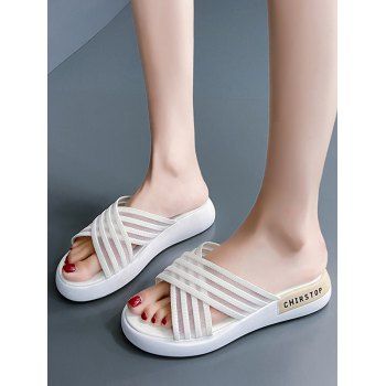 

Criss-Cross Vamp Flat Slippers, White