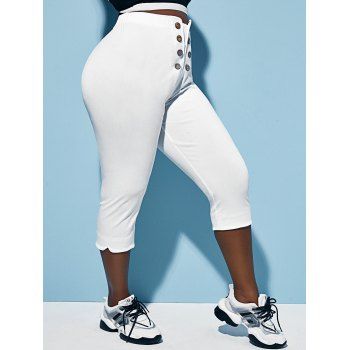 

Plus Size Mock Button Capri Pants, White