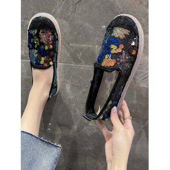 

Round Toe Sequined Mesh Slip-On Shoes, Navy camouflage