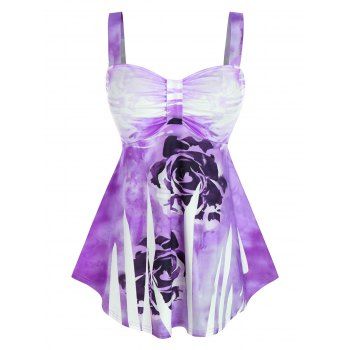 

Plus Size Flower Tie Dye Backless Tank Top, Purple