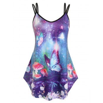 

Plus Size Galaxy Butterfly Mushroom Cami Tank Top, Purple