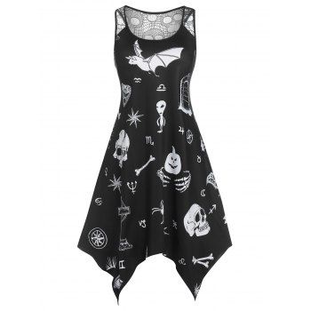 

Plus Size Lace Panel Halloween Printed Handkerchief Dress, Black