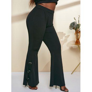 

Plus Size Buckled Split Hem Flare Pants, Black