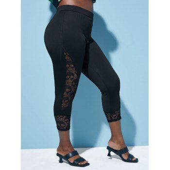 

Plus Size Lace Insert Sheer Cropped Leggings, Black