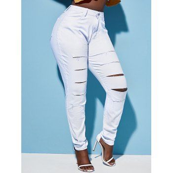 

Ladder Ripped Cutout Plus Size Skinny Jeans, White