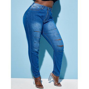 

Ladder Ripped Cutout Plus Size Skinny Jeans, Blue