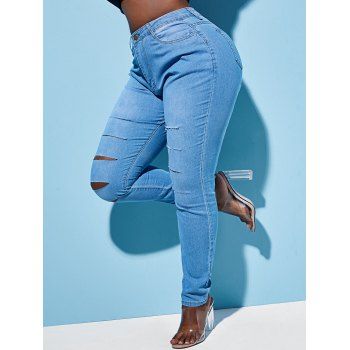 

Ladder Ripped Cutout Plus Size Skinny Jeans, Light blue