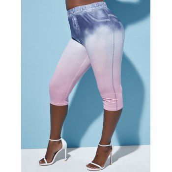 

Plus Size Tie Dye 3D Print Capri Jeggings, Light pink