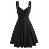 Robe Trapèze d'Eté Croisée avec Faux Bouton de Vacances Solide - Noir S