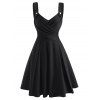 Summer Vacation Solid Crossover Mock Button Sweetheart A Line Dress - BLACK XL